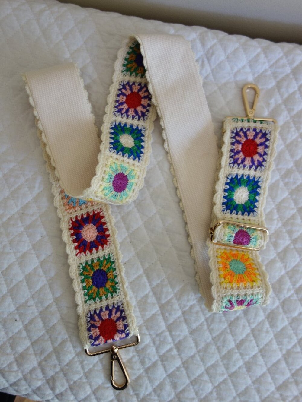 Purse / Camera Floral Granny Square Crochet Strap